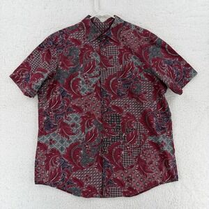 Tasso Elba Shirt Mens Large Red Paisley Short Sleeve Button Front 100% Cotton